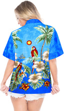 Load image into Gallery viewer, La Leela Women&#39;s Parrot Grove Relaxed Fit Beach Hawaiian Aloha Tropical Short Sleeve Blouse Printed Shirt Blue