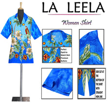 Load image into Gallery viewer, La Leela Women&#39;s Parrot Grove Relaxed Fit Beach Hawaiian Aloha Tropical Short Sleeve Blouse Printed Shirt Blue