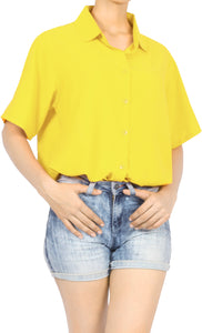 LA LEELA women's Beach Hawaiian casual Aloha Button Down Short Sleeve shirt Yellow_X534