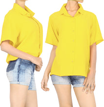 Load image into Gallery viewer, LA LEELA women&#39;s Beach Hawaiian casual Aloha Button Down Short Sleeve shirt Yellow_X534