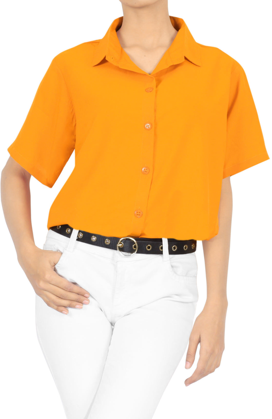 LA LEELA Men's Beach Hawaiian casual Aloha Button Down Short Sleeve shirt Orange_X526
