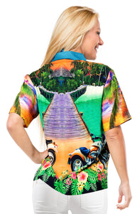 LA LEELA Women's Swim Overshirt Hawaiian Blouse Tops Green, Bike