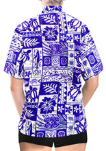 Load image into Gallery viewer, la-leela-womens-beach-casual-hawaiian-blouse-short-sleeve-button-down-shirt Blue_W957