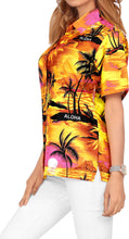 Load image into Gallery viewer, LA LEELA Women&#39;s Beach Casual Hawaiian Blouse Short Sleeve button Down Shirt Orange aloha