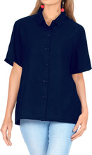 Load image into Gallery viewer, LA LEELA Women&#39;s Beach Casual Hawaiian Blouse Short Sleeve button Down Shirt Navy Blue