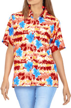 Load image into Gallery viewer, LA LEELA Women&#39;s Beach Casual Hawaiian Blouse Short Sleeve button Down Shirt Red tropicals