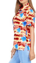 Load image into Gallery viewer, LA LEELA Women&#39;s Beach Casual Hawaiian Blouse Short Sleeve button Down Shirt Red tropicals