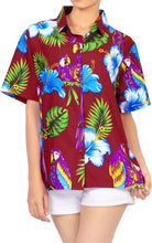 Load image into Gallery viewer, LA LEELA Women&#39;s Beach Casual Hawaiian Blouse Short Sleeve button Down Shirt Plus size Maroon