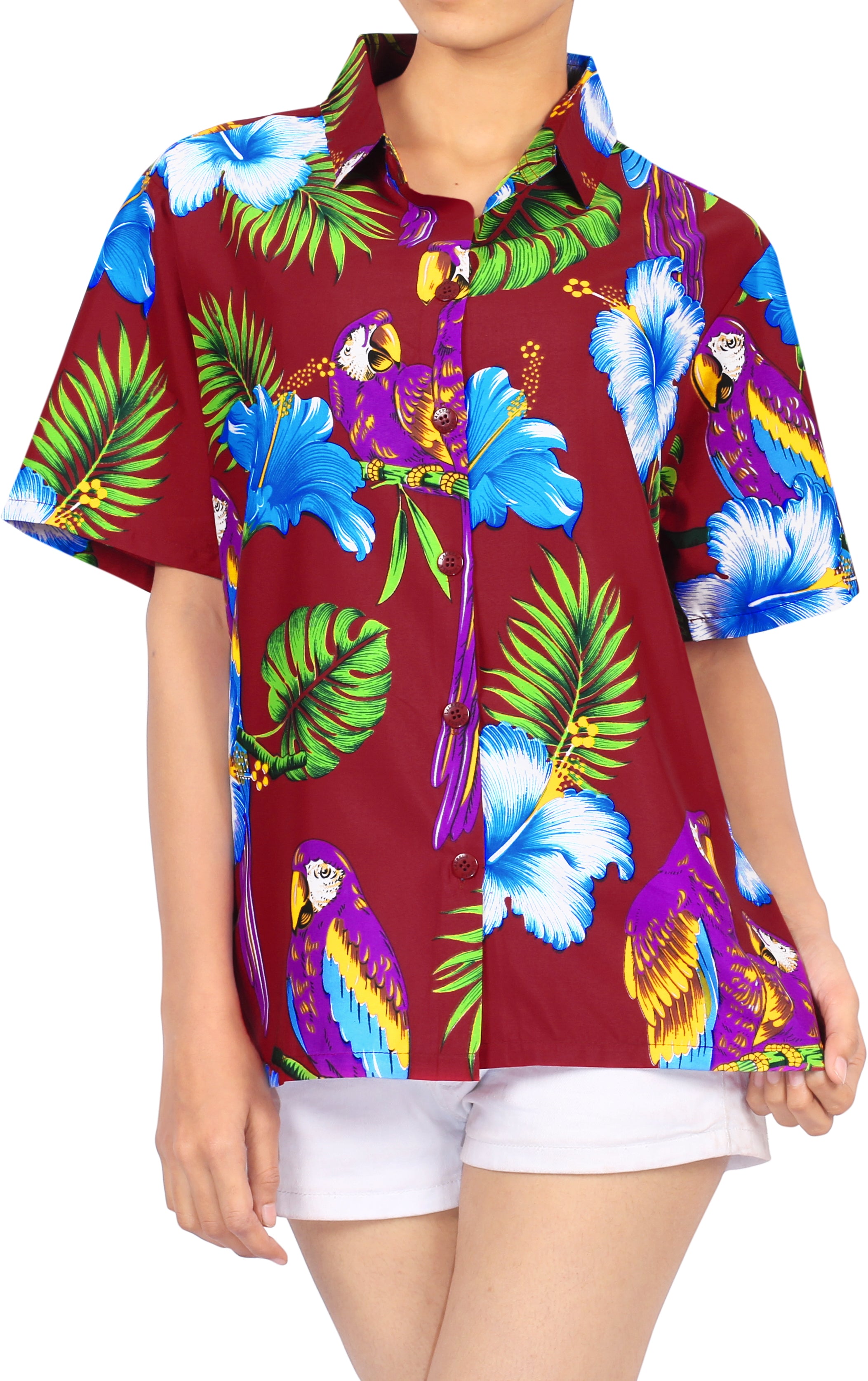 LA LEELA Women's Beach Casual Hawaiian Blouse Short Sleeve button Down Plus size Maroon | Hawaiian Shirts, Sarongs, Dresses, Caftans, Kaftans, Cardigans, Kimonos for Men & Women