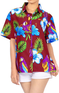 LA LEELA Women's Beach Casual Hawaiian Blouse Short Sleeve button Down Shirt Plus size Maroon