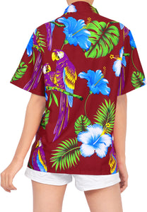 LA LEELA Women's Beach Casual Hawaiian Blouse Short Sleeve button Down Shirt Plus size Maroon