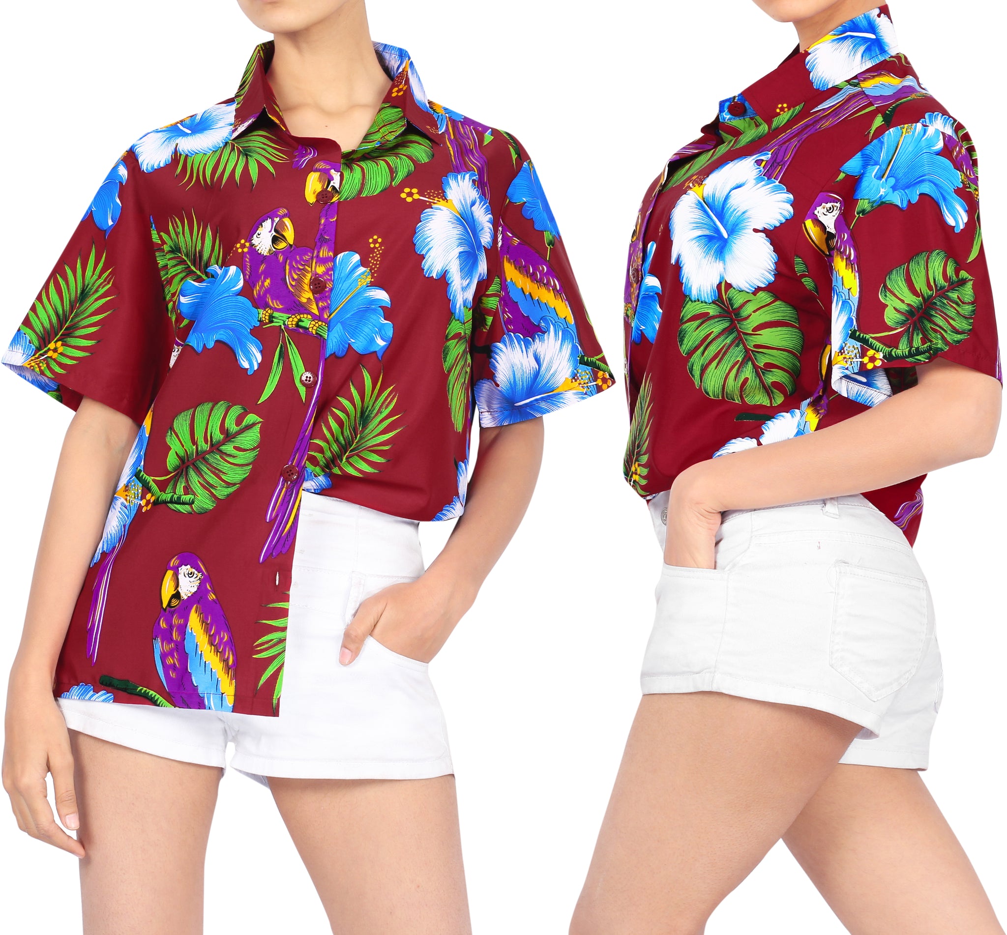 LA LEELA Women's Beach Casual Hawaiian Blouse Short Sleeve button