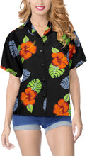 Load image into Gallery viewer, LA LEELA Women&#39;s Beach Casual Hawaiian Blouse Short Sleeve button Down Shirt Halloween Black_X38
