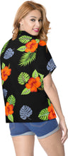 Load image into Gallery viewer, LA LEELA Women&#39;s Beach Casual Hawaiian Blouse Short Sleeve button Down Shirt Halloween Black_X38