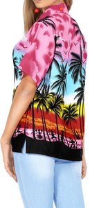 LA LEELA Women's Beach Casual Hawaiian Blouse Short Sleeve button Down Shirt Pink