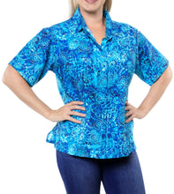 Load image into Gallery viewer, la-leela-womens-beach-casual-hawaiian-blouse-short-sleeve-button-down-shirts-plus-blue