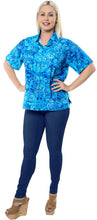 Load image into Gallery viewer, la-leela-womens-beach-casual-hawaiian-blouse-short-sleeve-button-down-shirts-plus-blue