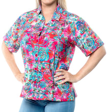 Load image into Gallery viewer, la-leela-womens-beach-casual-hawaiian-blouse-short-sleeve-button-down-shirt-tropical-pink