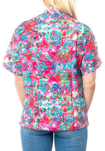 Load image into Gallery viewer, la-leela-womens-beach-casual-hawaiian-blouse-short-sleeve-button-down-shirt-tropical-pink