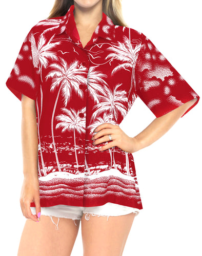 la-leela-womens-beach-casual-hawaiian-blouse-short-sleeves-button-down-shirt-Red-Palm-Tree-printed