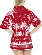 Load image into Gallery viewer, la-leela-womens-beach-casual-hawaiian-blouse-short-sleeves-button-down-shirt-Red-Palm-Tree-printed