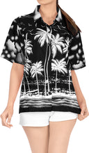 Load image into Gallery viewer, LA LEELA Women&#39;s Beach Casual Hawaiian Blouse Short Sleeves button Down Shirt Black