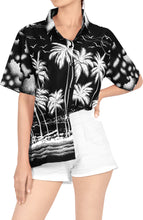 Load image into Gallery viewer, LA LEELA Women&#39;s Beach Casual Hawaiian Blouse Short Sleeves button Down Shirt Black