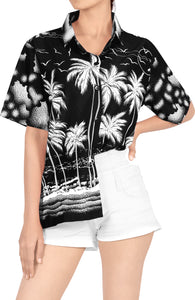 LA LEELA Women's Beach Casual Hawaiian Blouse Short Sleeves button Down Shirt Black