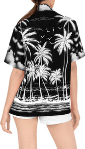 LA LEELA Women's Beach Casual Hawaiian Blouse Short Sleeves button Down Shirt Black