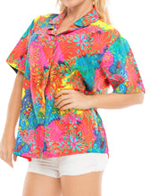 Load image into Gallery viewer, la-leela-womens-beach-casual-hawaiian-blouse-short-sleeve-button-down-shirt-multicolor