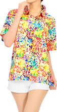 Load image into Gallery viewer, la-leela-womens-blossom-rush-beach-hawaiian-aloha-tropical-relaxed-fit-short-sleeve-blouse-printed--shirt-multi-color