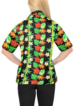 Load image into Gallery viewer, La Leela Women&#39;s Hibuscus Bloom Hawaiian Aloha Tropical Beach Relaxed Fit  Short Sleeve Blouse Printed Shirt Black