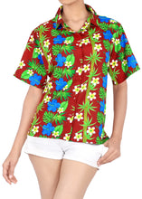 Load image into Gallery viewer, la-leela-womens-hawaiian-hibiscus-relaxed-fit-beach-aloha-tropical-beach--short-sleeve-floral-printed--shirt-tanager-red