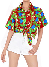 Load image into Gallery viewer, La Leela Women&#39;s Hawaiian Hibiscus Relaxed fit Beach Aloha Tropical Beach  Short Sleeve Floral Printed  Shirt Tanager Red