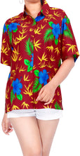 Load image into Gallery viewer, la-leela-womens-waiola-relaxed-fit-beach-hawaiian-aloha-tropical-beach-short-sleeve-floral-printed-shirt-red
