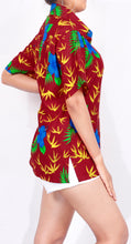 Load image into Gallery viewer, La Leela Women&#39;s Waiola Relaxed fit Beach Hawaiian Aloha Tropical Beach Short Sleeve Floral Printed Shirt Red