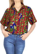 Load image into Gallery viewer, La Leela Women&#39;s Parrot Grove Relaxed fit Beach Hawaiian Aloha Tropical Short Sleeve Blouse Printed Shirt Poinsettia Red