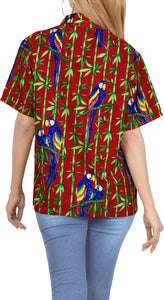 La Leela Women's Parrot Grove Relaxed fit Beach Hawaiian Aloha Tropical Short Sleeve Blouse Printed Shirt Poinsettia Red