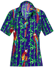 Load image into Gallery viewer, la-leela-womens-parrot-grove-hawaiian-aloha-tropical-beach-relaxed-fit--short-sleeve-blouse-printed-shirt-blue