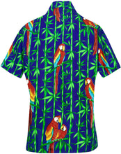 Load image into Gallery viewer, La Leela Women&#39;s Parrot Grove Hawaiian Aloha Tropical Beach Relaxed Fit  Short Sleeve Blouse Printed Shirt Blue