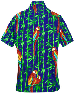 La Leela Women's Parrot Grove Hawaiian Aloha Tropical Beach Relaxed Fit  Short Sleeve Blouse Printed Shirt Blue