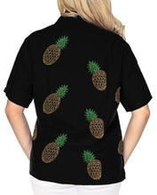Load image into Gallery viewer, La Leela Women&#39;s Pineapple Rush Hawaiian Aloha Tropical Beach Relaxed Fit  Short Sleeve Blouse Printed Shirt Black