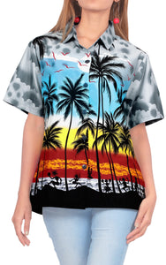 LA LEELA Women's Beach Casual Hawaiian Blouse Short Sleeve button Down Shirt aloha Grey