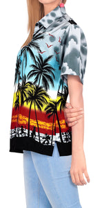 LA LEELA Women's Beach Casual Hawaiian Blouse Short Sleeve button Down Shirt aloha Grey