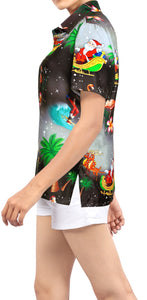 LA LEELA Christmas Womens Hawaiian Blouse Shirt Relaxed Fit Tropical Beach Shirt Printed