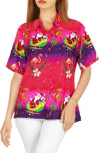 Load image into Gallery viewer, LA LEELA Christmas Likre HD santa Casual Aloha Beach Shirt Printed