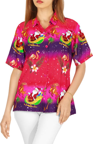 LA LEELA Christmas Likre HD santa Casual Aloha Beach Shirt Printed