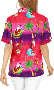 LA LEELA Christmas Likre HD santa Casual Aloha Beach Shirt Printed