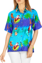 Cargar imagen en el visor de la galería, LA LEELA Womens Christmas Hawaiian Blouse Shirt Relaxed Fit Tropical Beach Shirt Printed B  Blue_x177