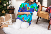 Load image into Gallery viewer, LA LEELA Womens Christmas Hawaiian Blouse Shirt Relaxed Fit Tropical Beach Shirt Printed B  Blue_x177